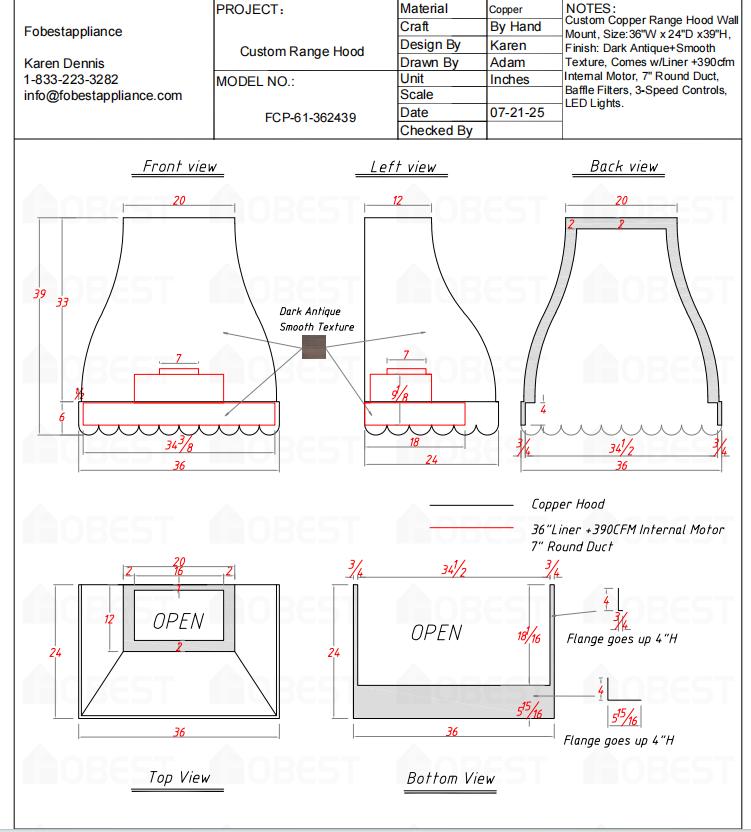 Fobest Custom Range Hood - Custom Link for Lauren McGrady