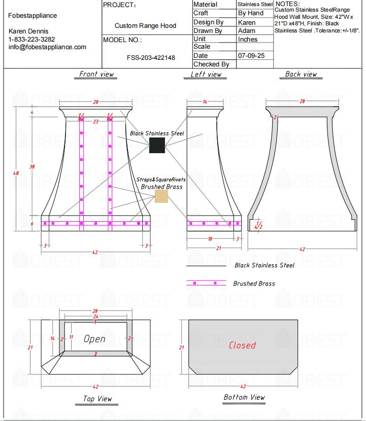 Fobest Custom Range Hood - Custom Link for Viki Weber