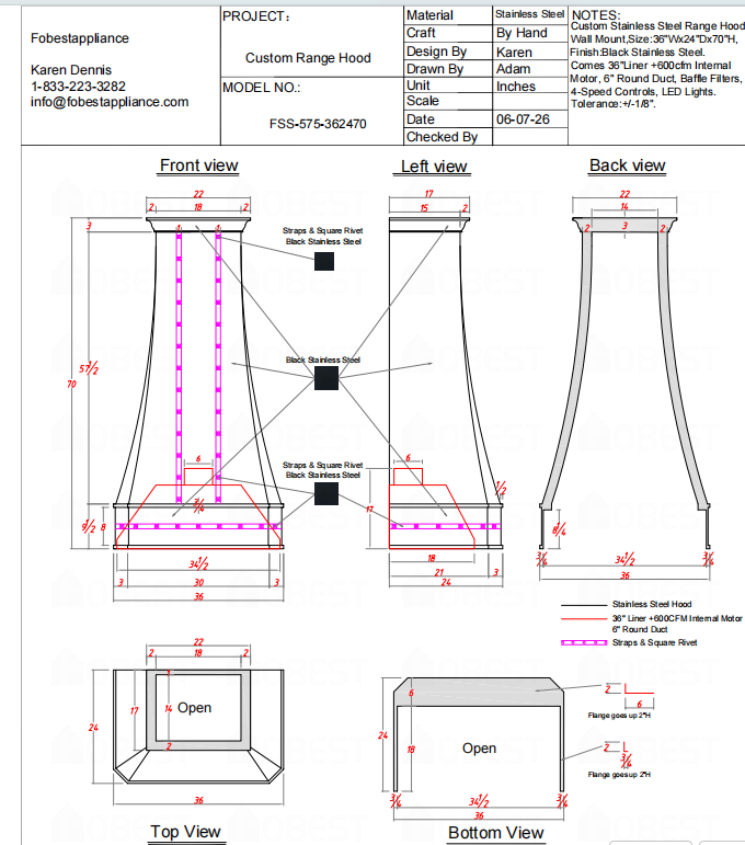 Fobest Custom Range Hood-Custom Link for Mike