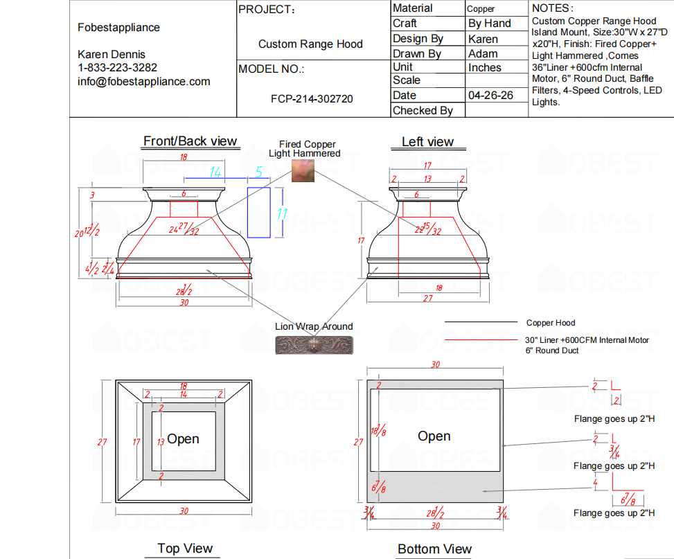 Fobest Custom Range Hood-Custom Link Deb