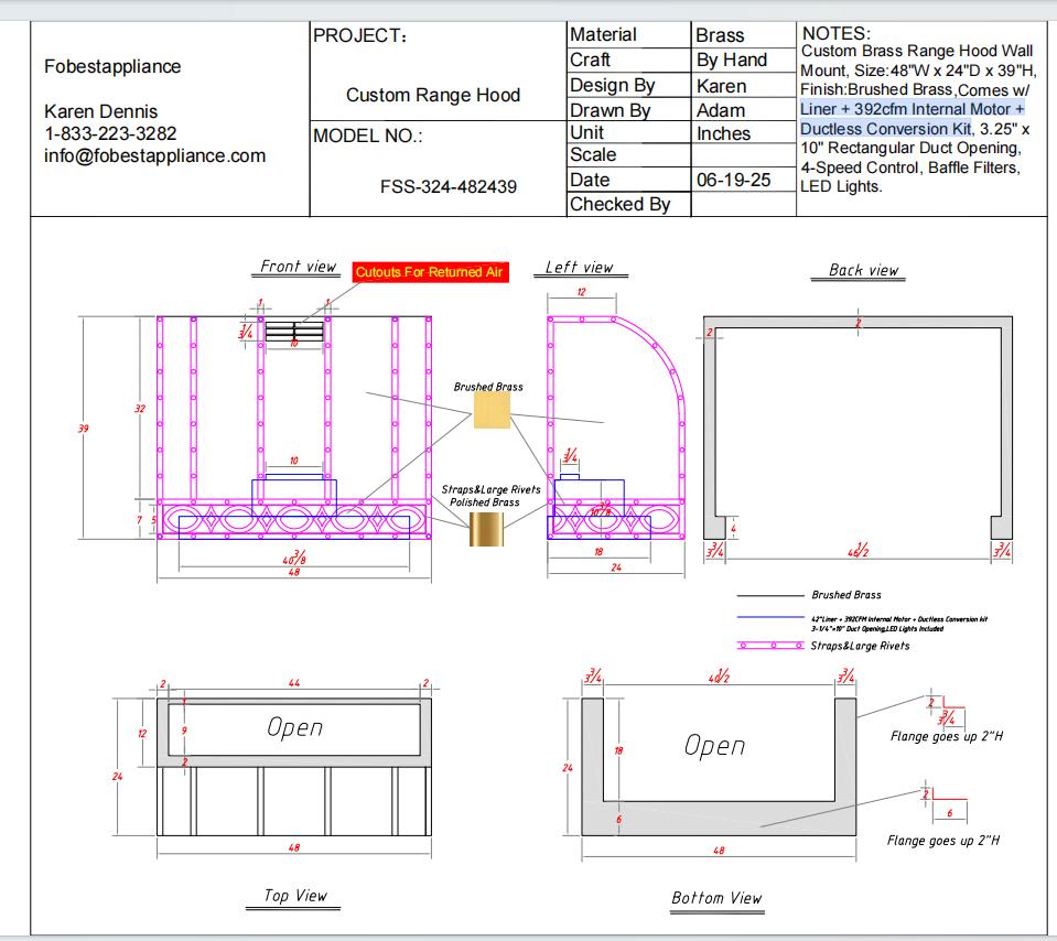 Fobest Custom Range Hood - Custom Link for Ingrid