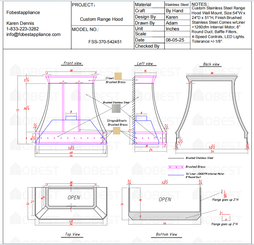 Fobest Custom Kitchen Vent Hood - Custom Link for Ben Sovereign