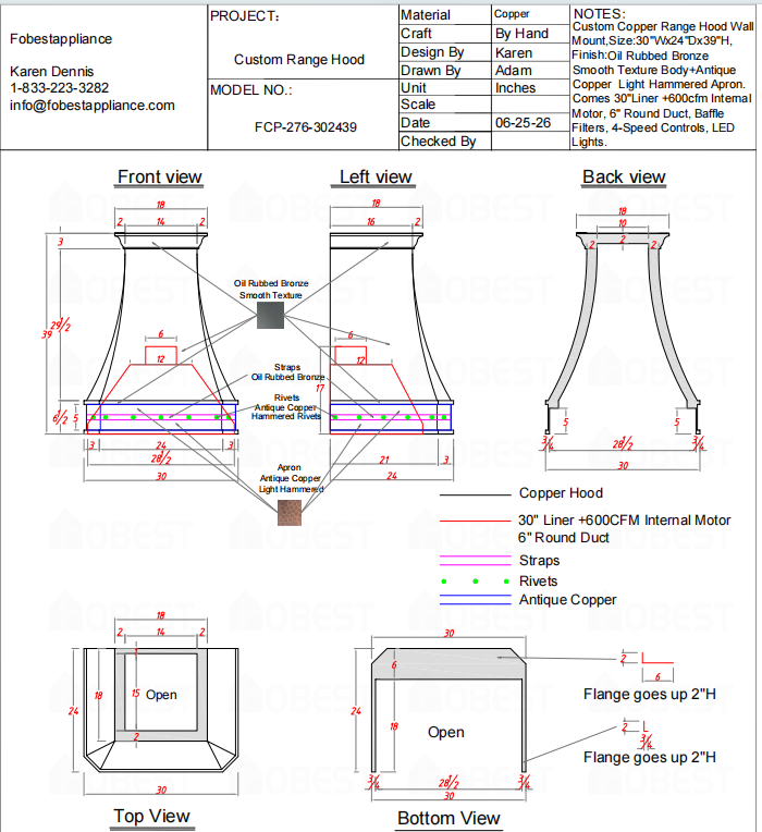 Fobest Custom Range Hood-Custom Link for Patty