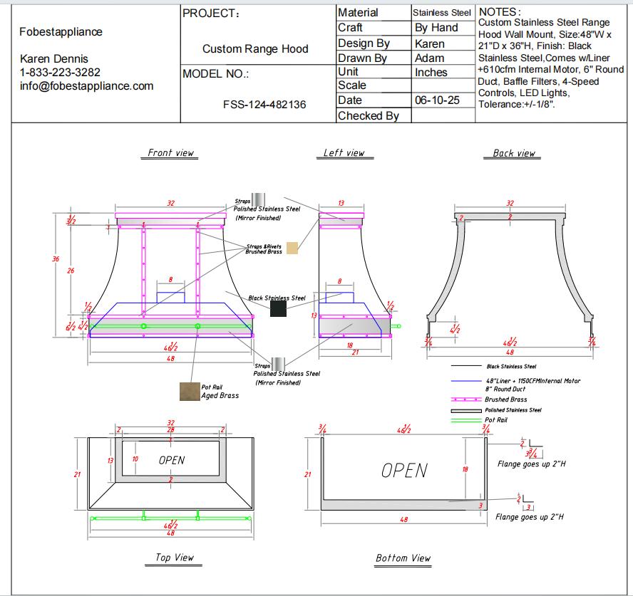 Fobest Custom Range Hood - Custom Link for FSS-124-Nick