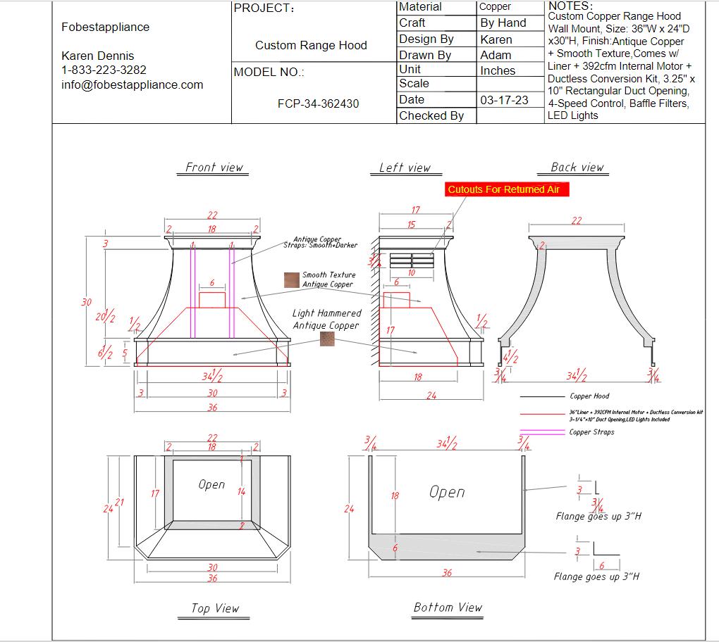 Fobest Custom Range Hood - 50% Deposit Custom Link for Emily Green Wilcox