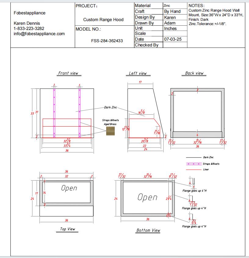 Fobest Custom Range Hood - Custom Link for Lisa