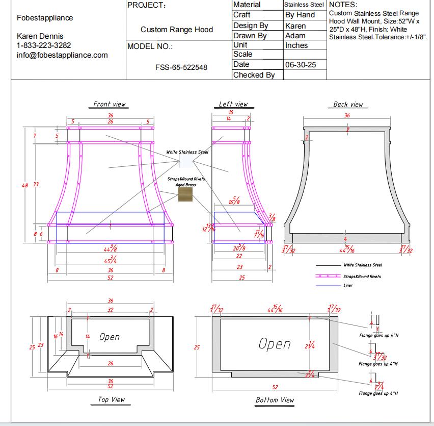 Fobest Custom Range Hood - Custom Link for Bill Bliss
