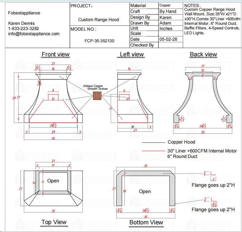 Fobest Custom Range Hood-Custom Link for Keri