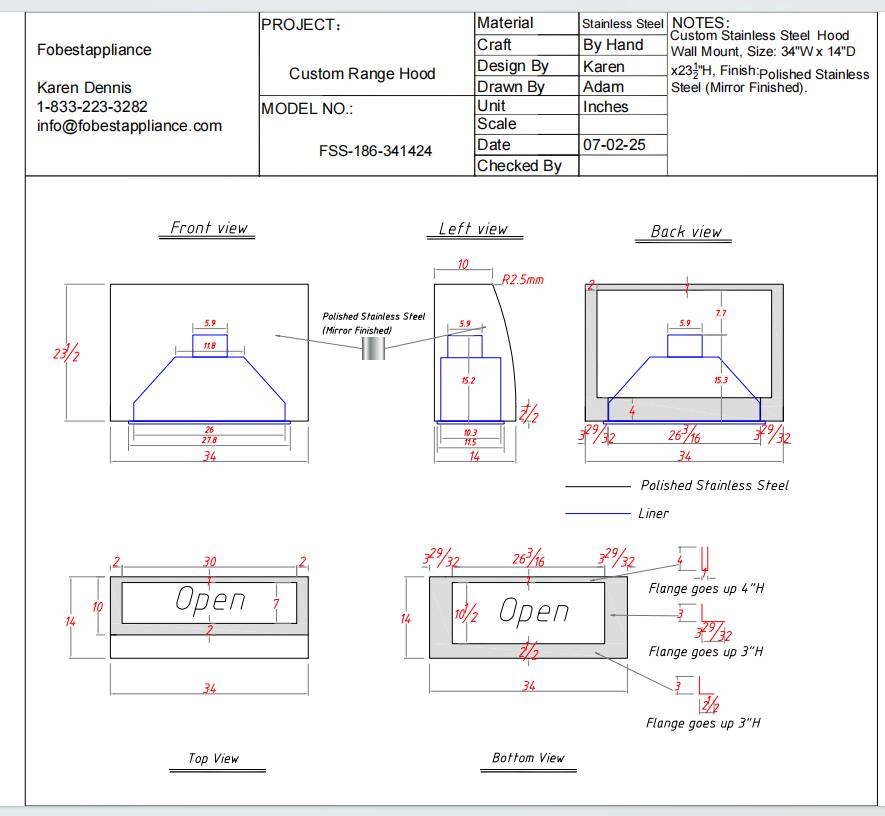 Fobest Custom Range Hood - Custom Link for Lara