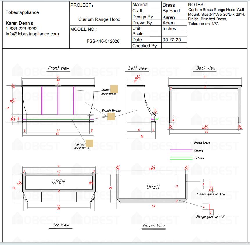 Fobest Custom Range Hood - Custom Link for Ben Simmer