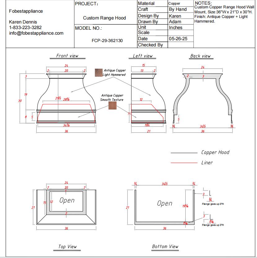 Fobest Custom Range Hood - Custom Link for Ilyse Levine