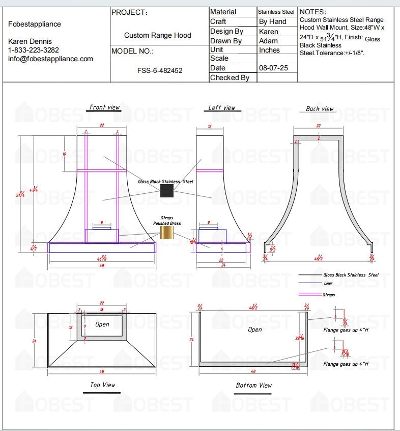 Fobest Custom Kitchen Vent Hood - Custom Link for Janine