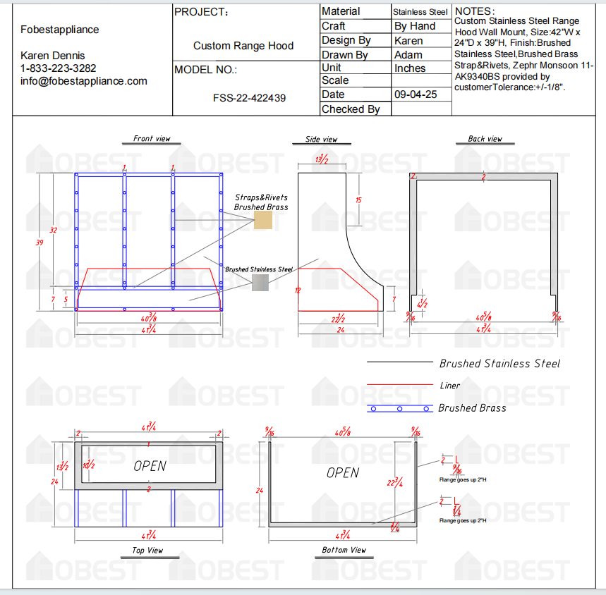 Fobest Custom Kitchen Range Hood - Custom Link for Murray