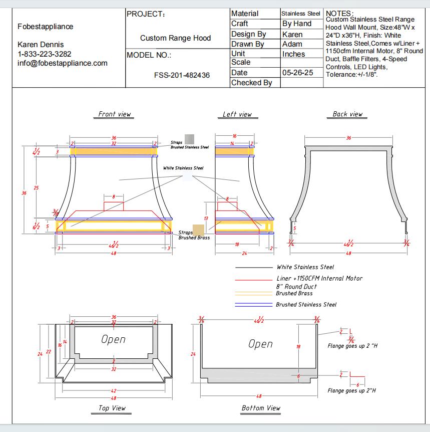 Fobest Custom Range Hood - Custom Link for Massimo