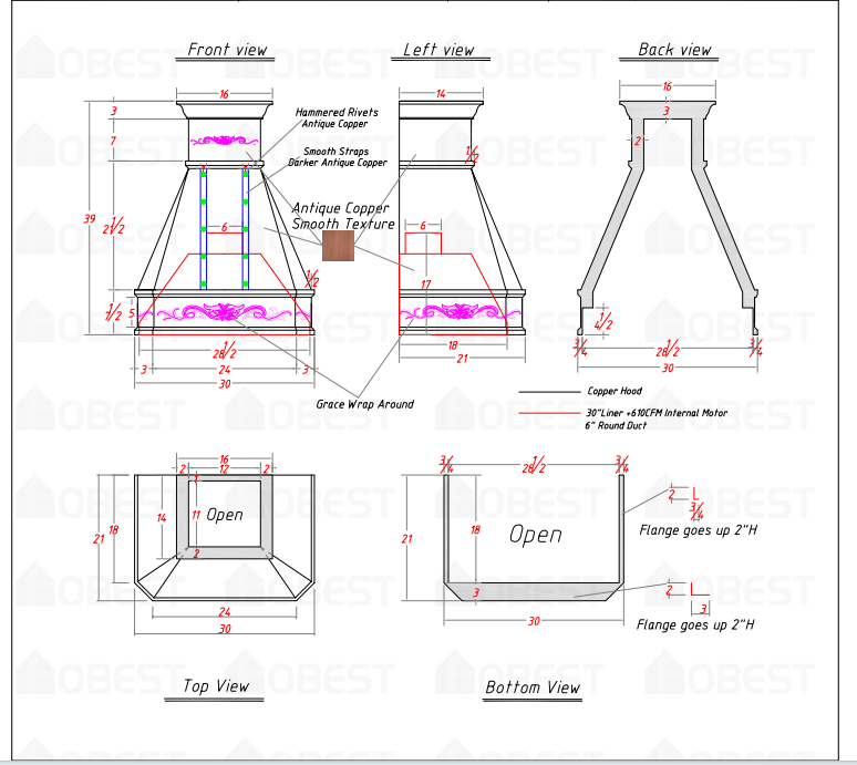 Fobest Custom Metal Range Hood FCP-32 -50% Deposit Custom Link for Darlene