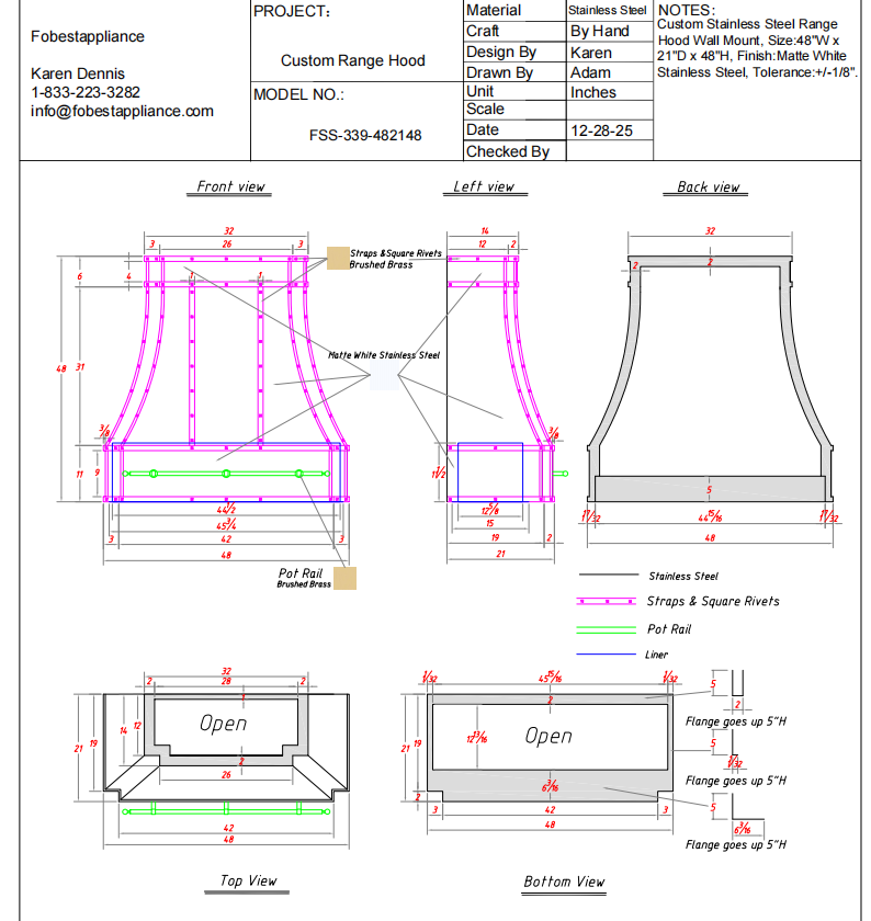 FOBEST Custom Range Hood- FSS-339 Custom Link for Patrick