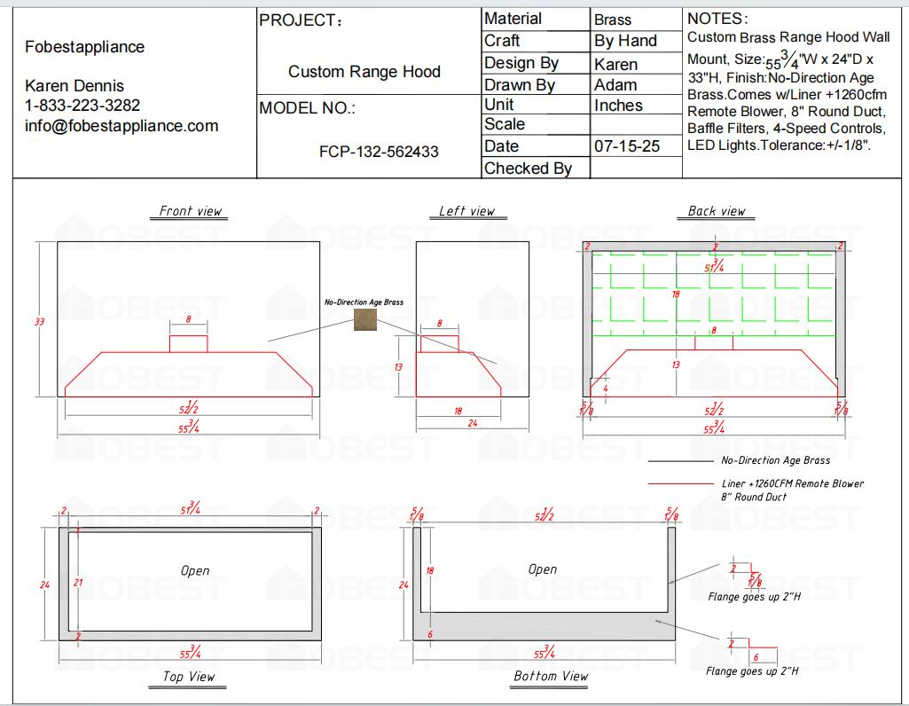Fobest Custom Range Hood - Custom Link for Tanya Cain