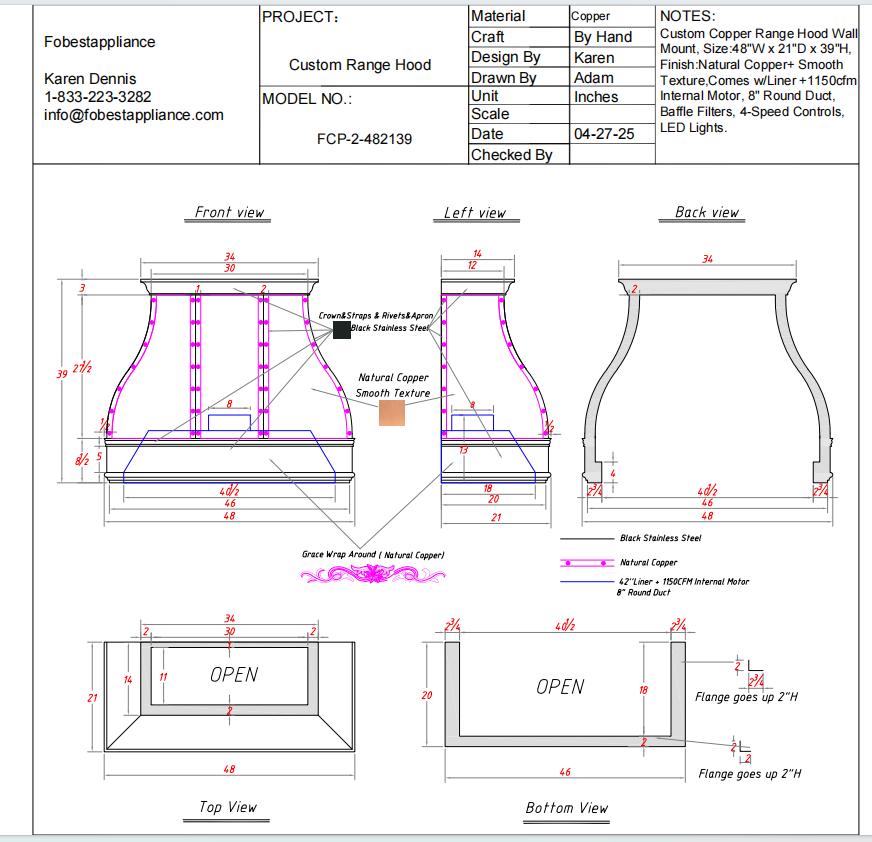 Fobest Custom Range Hood - Custom Link for Venkatesh