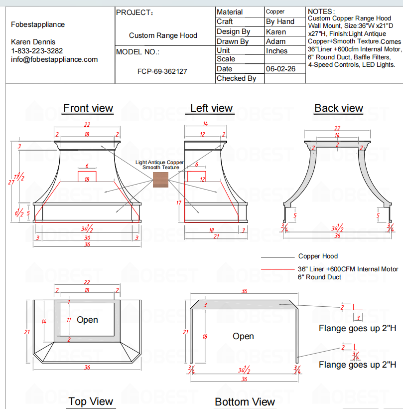Fobest Custom Range Hood-Custom Link for Sabrina