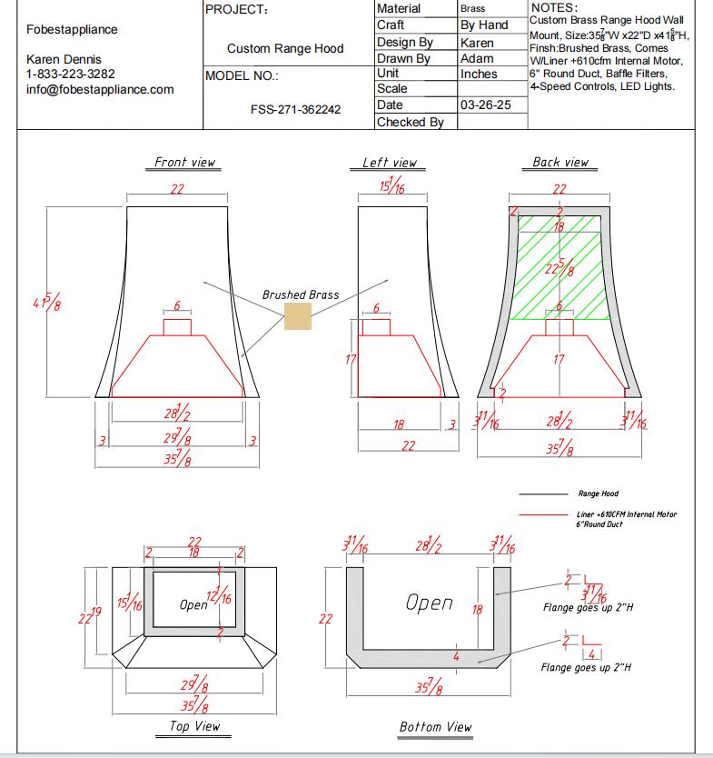 Fobest Custom Stainless Steel Range Hood - Custom Link For Jill Harrison