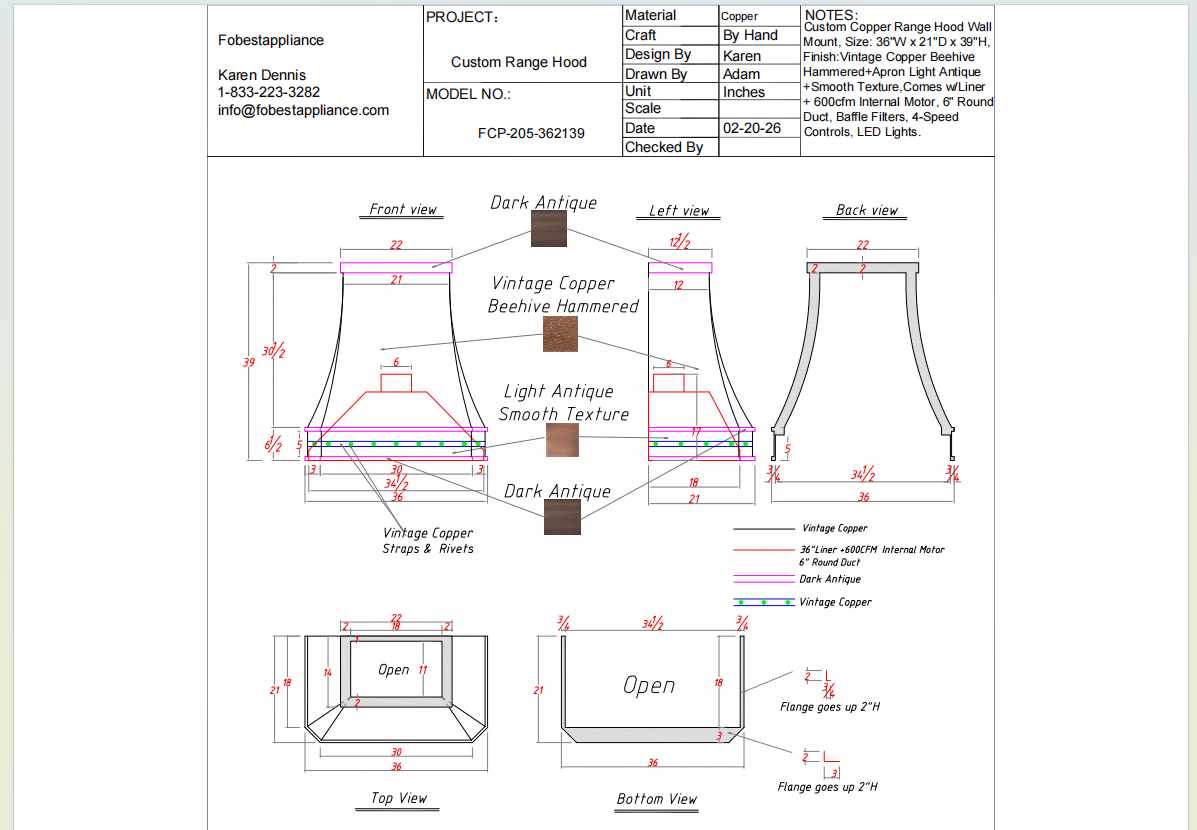 Fobest Custom Range HoodFCP-205 Custom Link for Loni