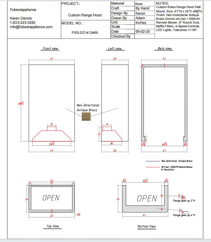 Fobest Custom Range Hood - Custom Link for Ron Setty