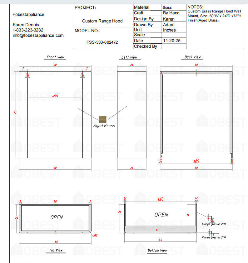 Fobest Custom Metal Range Hood FSS-333 Custom Link for Cammie