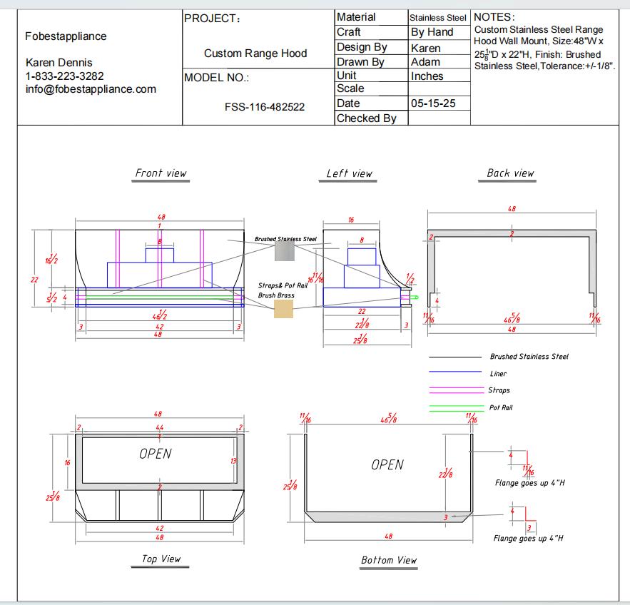 Fobest Custom Range Hood - Custom Link for Dayani Tipple