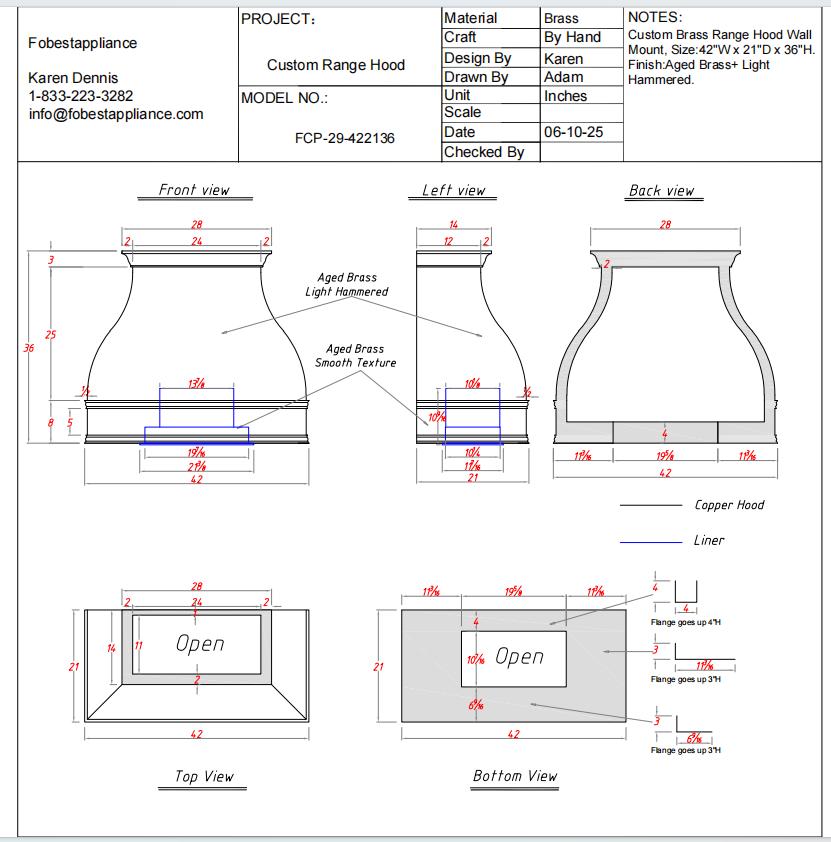 Fobest Custom Range Hood - Custom Link for Devin&Tina