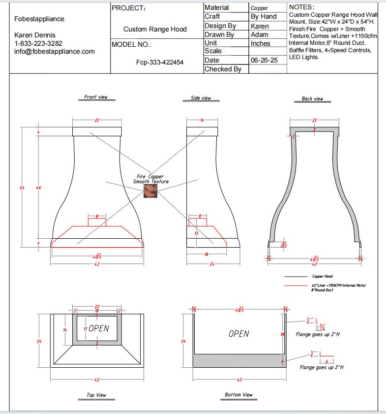 Fobest Custom Range Hood - Custom Link for Winona Clark