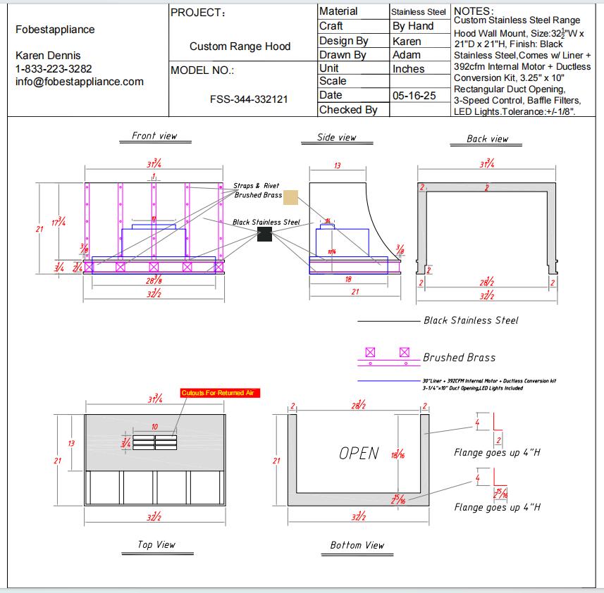 Fobest Custom Range Hood - Custom Link for Kia Williams