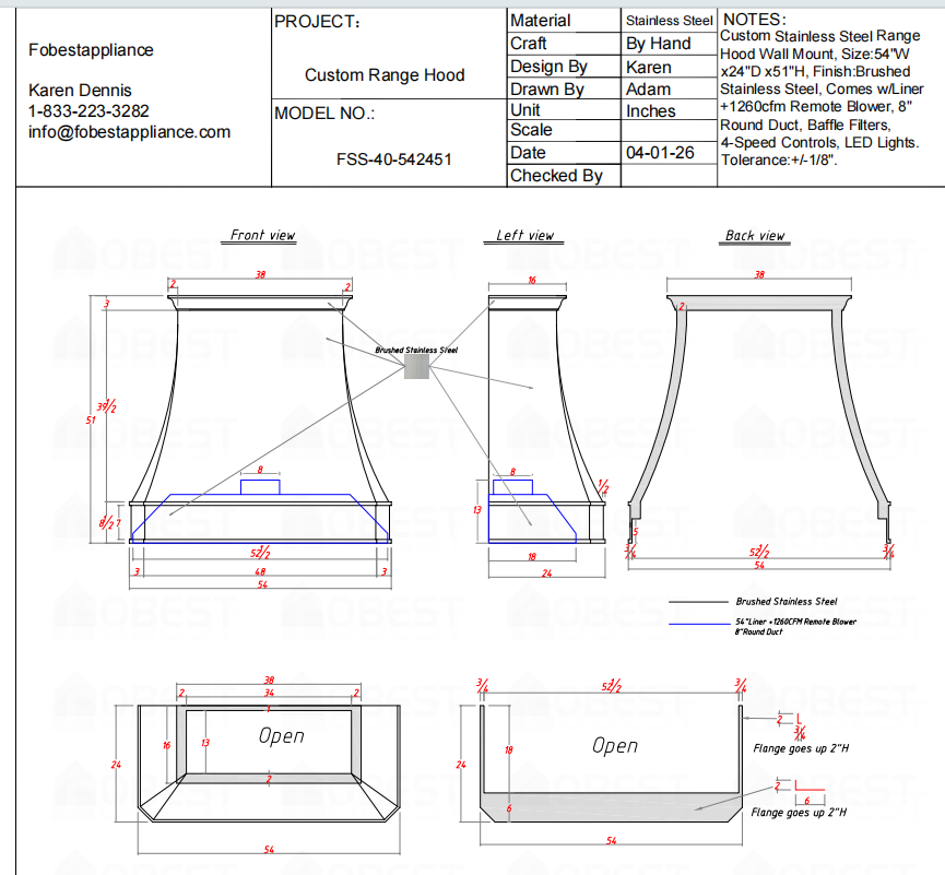 Fobest Custom Range Hood-Custom Link Kristin