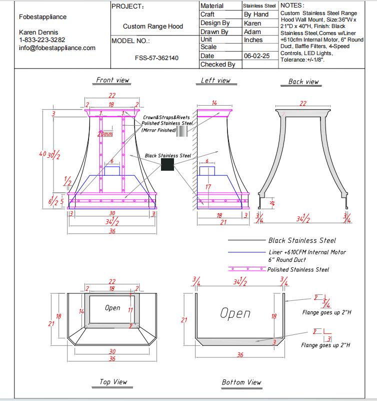 Fobest Custom Range Hood - Custom Link for Greg Mattocks