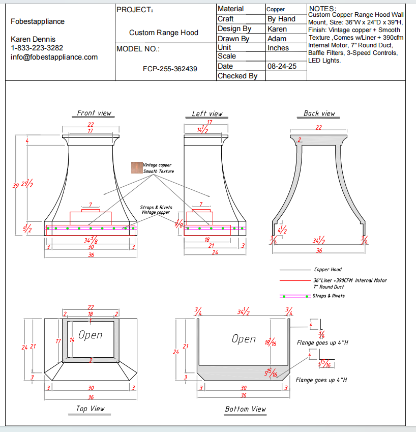 Fobest Custom Metal Range Hood - Custom Link for MIKE MURPHY
