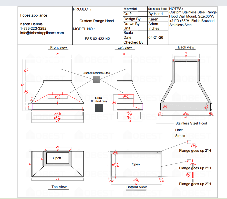 Fobest Custom Range Hood-Custom Link for Laura