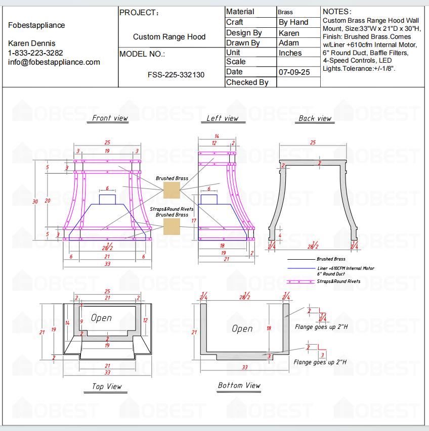 Fobest Custom Range Hood - Custom Link for Gary