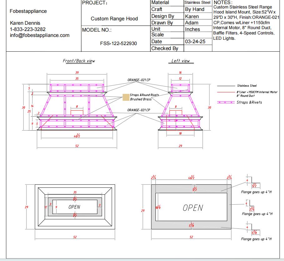 Fobest Custom Island Stainless Steel Range Hood