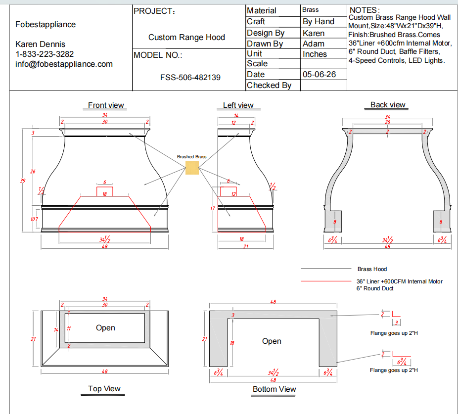 Fobest Custom Range Hood-Custom Link for Alisha FA2481