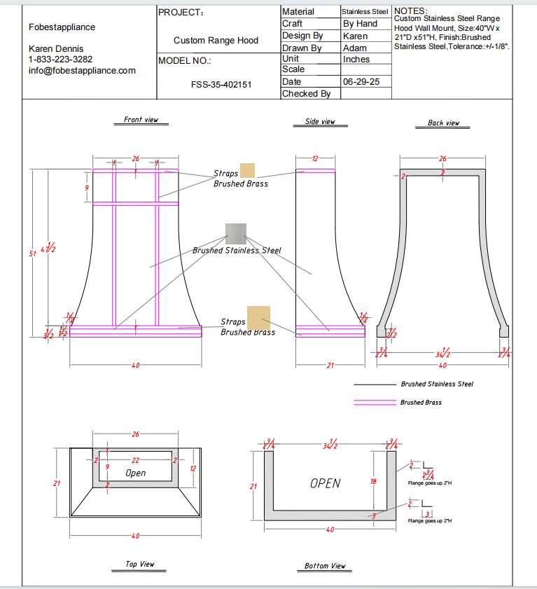 Fobest Custom Range Hood - Custom Link for Lyn