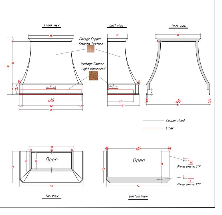 Fobest custom copper range hood - custom link for Shawna and Oscar Langstaff - Fobest Appliance