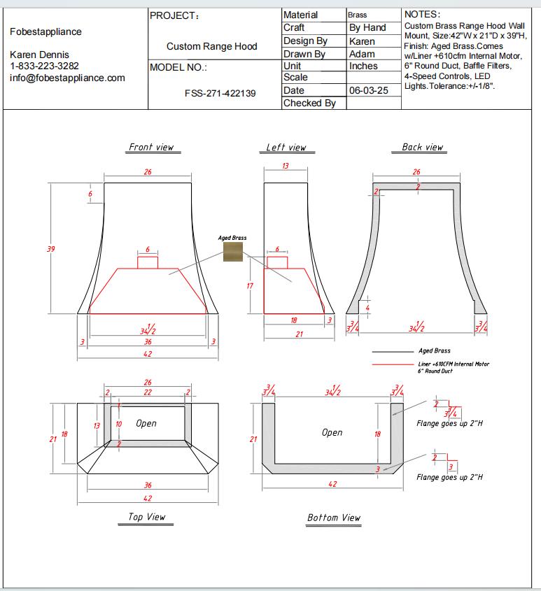 Fobest Custom Range Hood - Custom Link for Mary Bynum