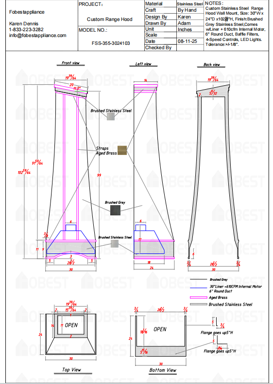 Fobest Custom Kitchen Range Hood - Custom Link for Michael Quinn