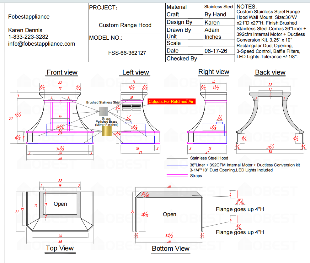 Fobest Custom Range Hood-Custom Link for Zachary