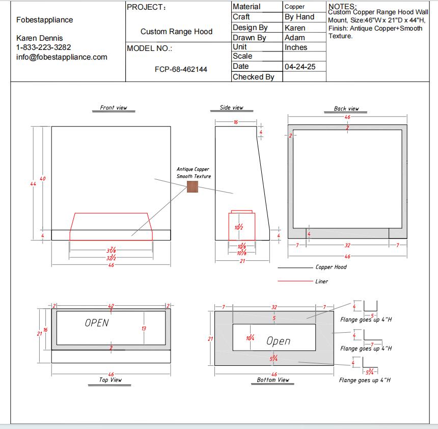 Fobest Custom Range Hood - Custom Link for Jim Carpenter