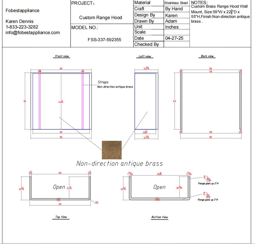 Fobest Custom Range Hood - 50% Deposit Custom Link for Ashley Bianco