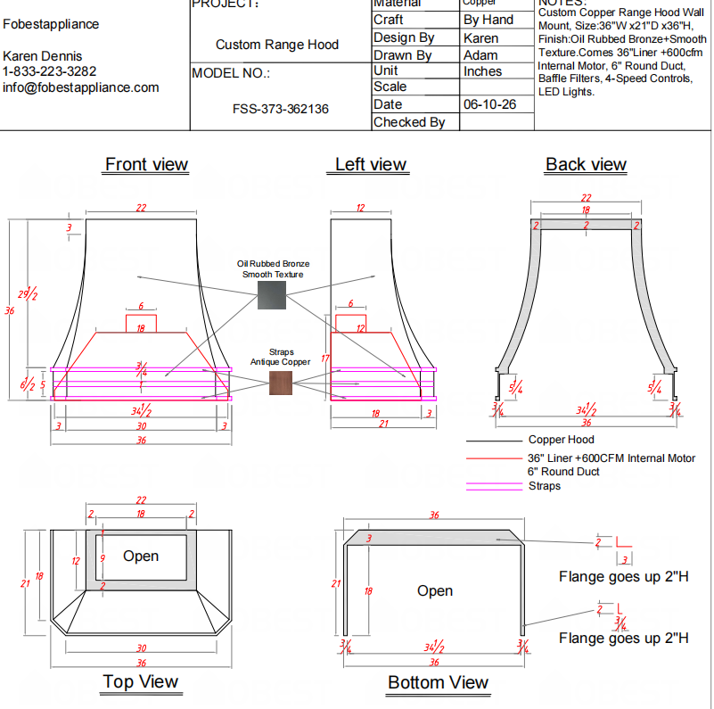Fobest Custom Range Hood-Custom Link for Lisa