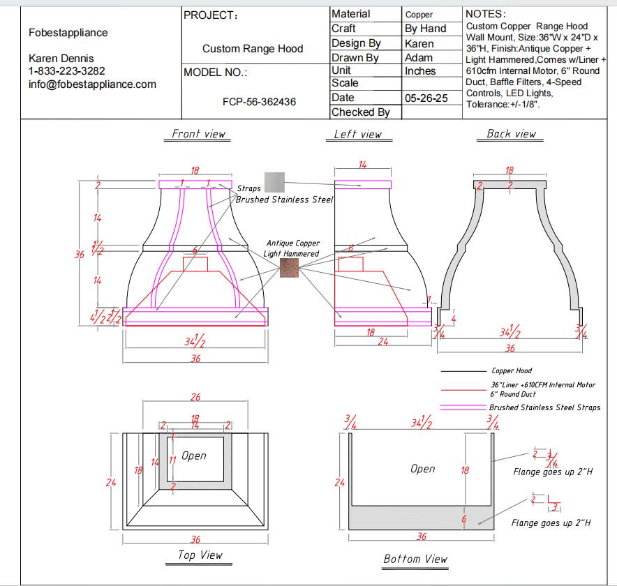 Fobest Custom Range Hood - Custom Link for Susan