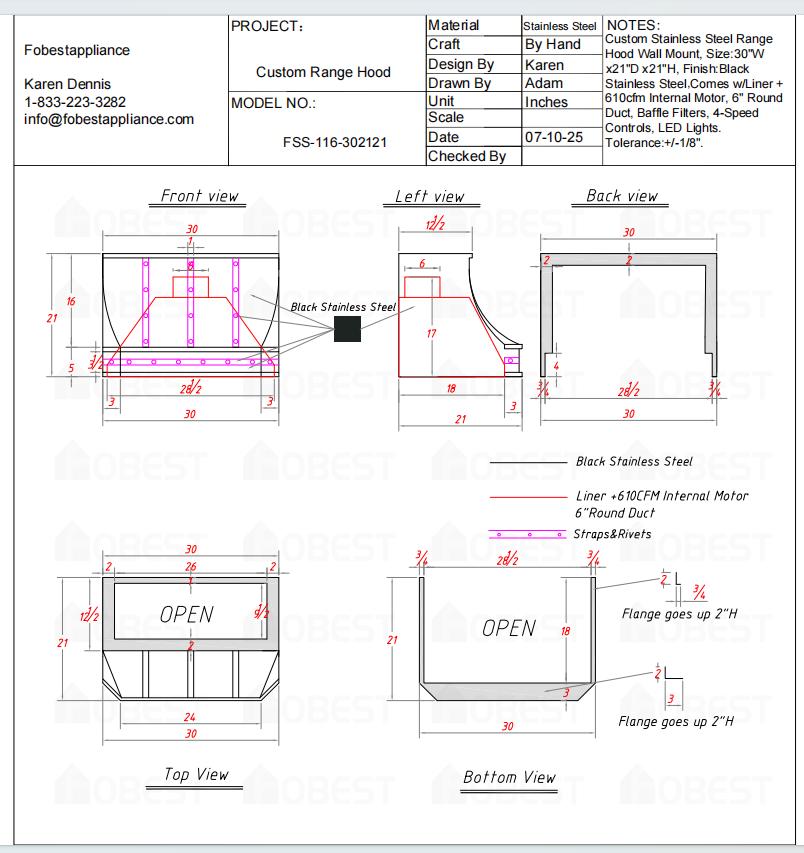 Fobest Custom Range Hood - Custom Link for Isaac haynes