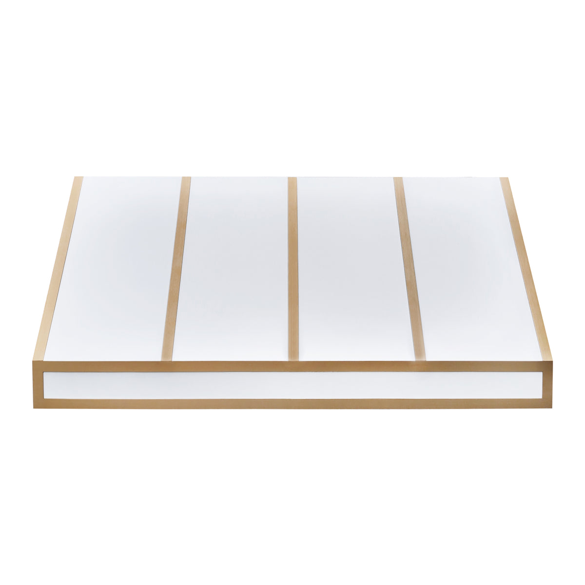 FOBEST Custom Tapered White Range Hood with Brushed Brass Straps FSS-602