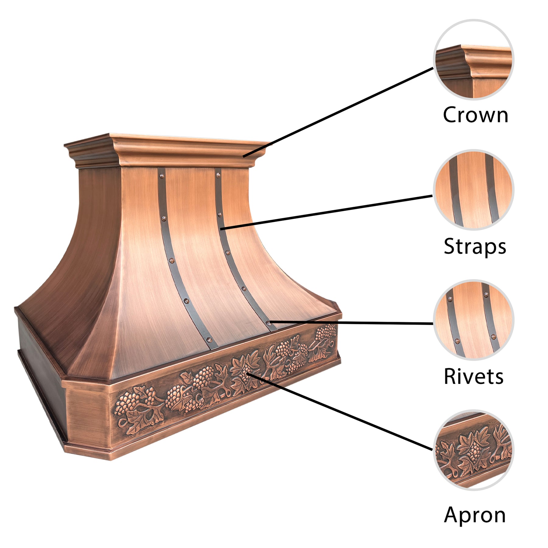 FOBEST handmade copper range hood with two straps